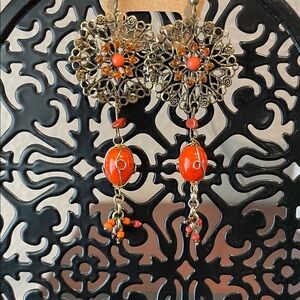 Fall-Elegance Orange Dangle Earrings-Handmade